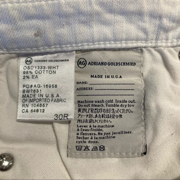 AG Sz 30R The Stilt Cigarette Roll Up White Jeans - Picture 7 of 10